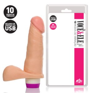 Pênis Realístico com Escroto, 10 Modos de Vibração Recarregável 16,5×4 cm