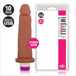 Pênis em CyberSkin® com 10 Modos de Vibração Recarregável 18,5×4,5cm – Marrom Realísta