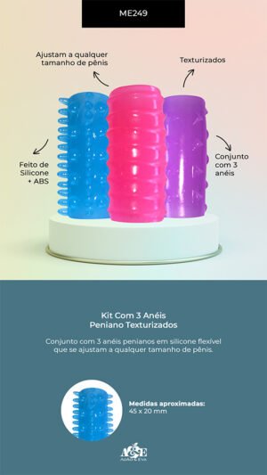 Kit Com 3 Anéis Peniano Texturizados