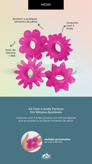 Kit Com 4 Anéis Peniano Em Silicone Ajustáveis