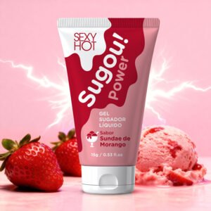 Sugou! Power – Gel Sugador Líquido Sabor Sundae de Morango – Suga, Pulsa e Vibra